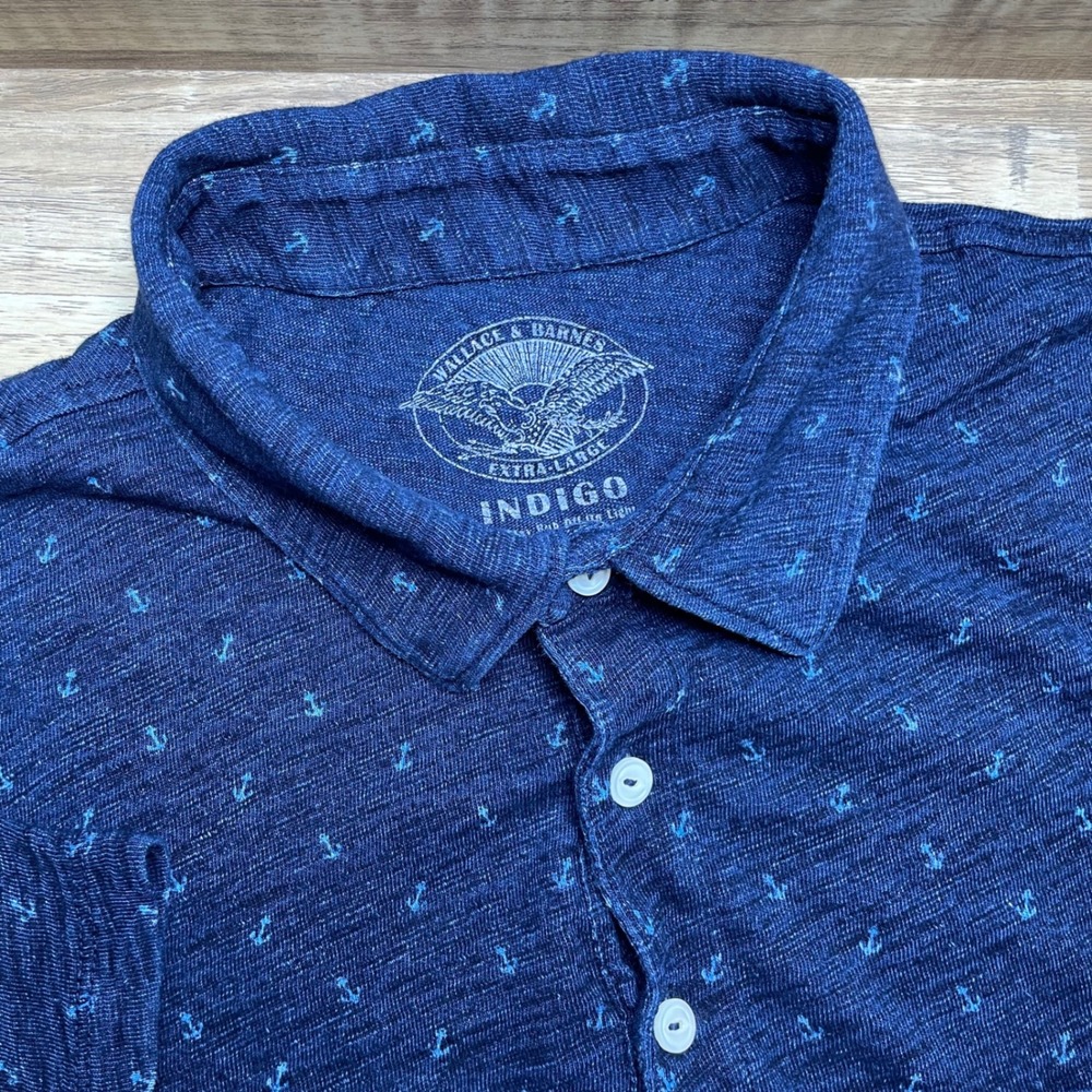 Wallace & Barnes J.Crew Indigo Anchor Print Polo Shirt Mens XL Nautical Naval